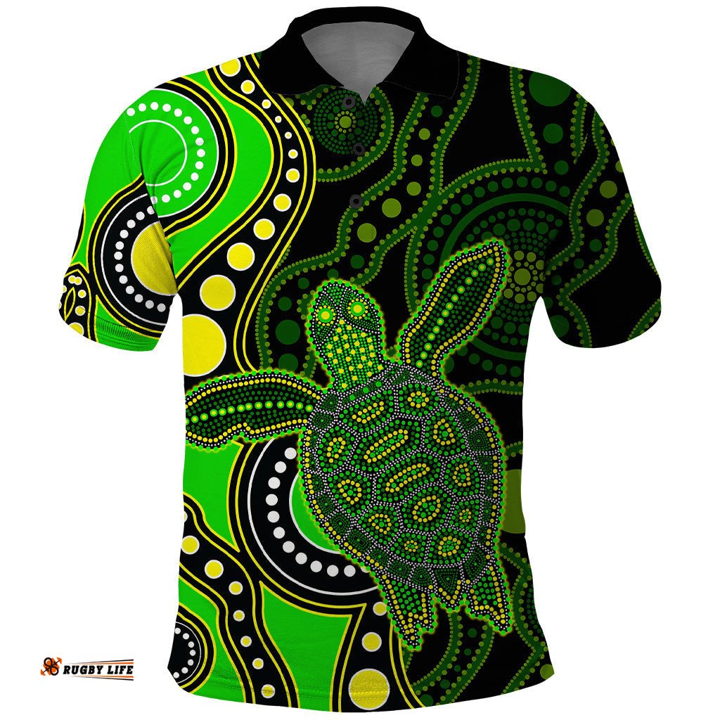 Aboriginal Turtle Polo Shirt Green Style