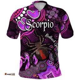 Custom Personalised Australian Astrology Polo Shirt Scorpio Redback Spider Zodiac Aboriginal Vibes - Pink Amazing Aussie