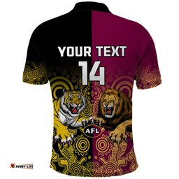 Personalised Richmond And Brisbane Lions Football Polo Shirt Indigenous Art Version