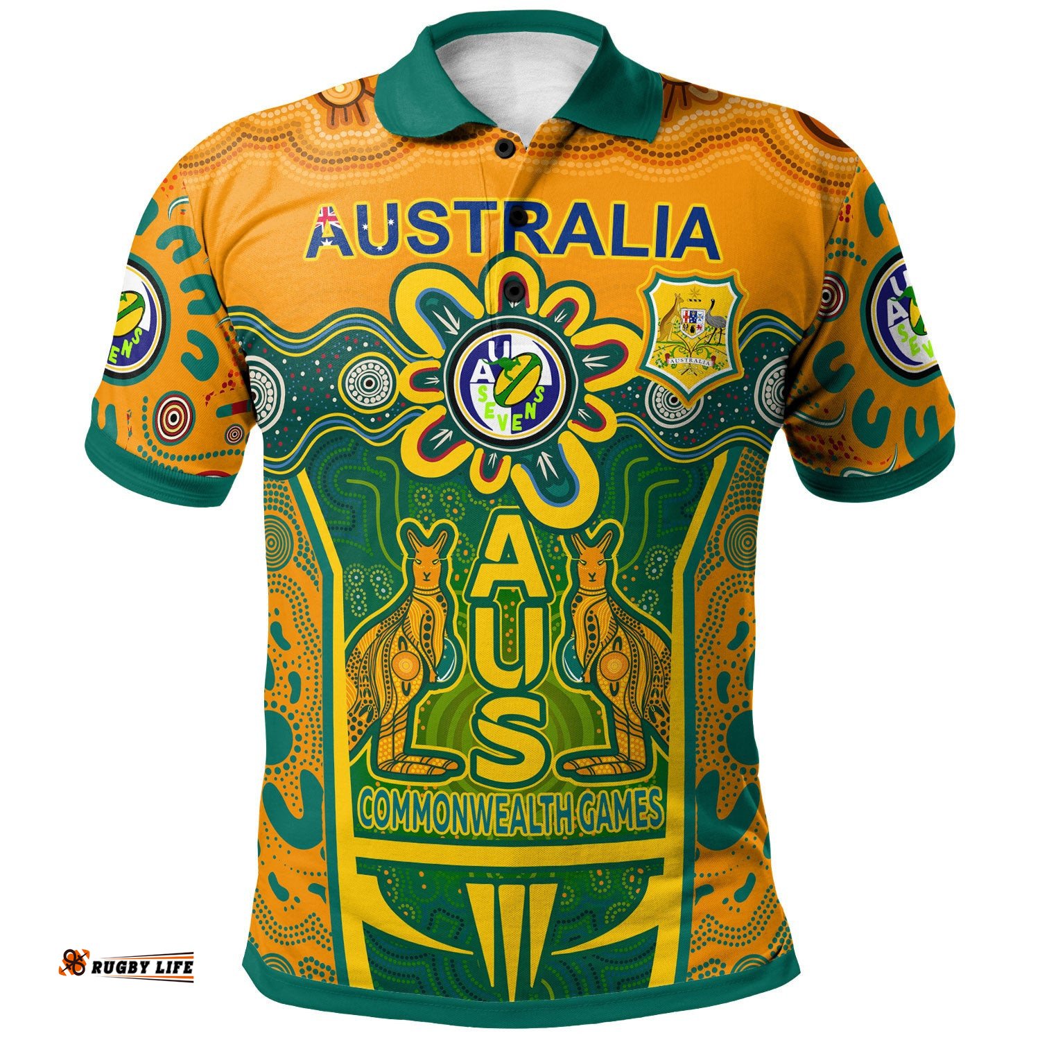 Australian Rugby Sevens Men's Squad Polo Shirt - Custom Aussie 7s Indigenous Commonwealth Games With Australia Coast Of Arm Polo Shirt Amazing Aussie