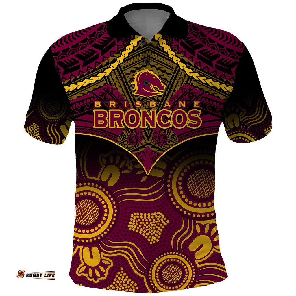 Broncos Rugby Polo Shirt Brisbane 1987 Aboriginal Mix Polynesian Pattern