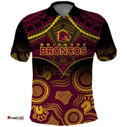 Broncos Rugby Polo Shirt Brisbane 1987 Aboriginal Mix Polynesian Pattern