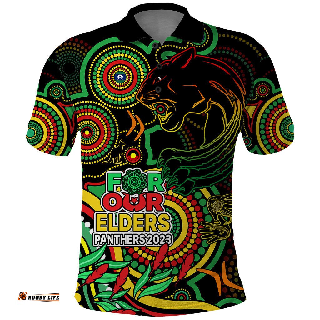 Custom Panthers Rugby Aboriginal Art Polo Shirt NAIDOC Indigenous Tribal