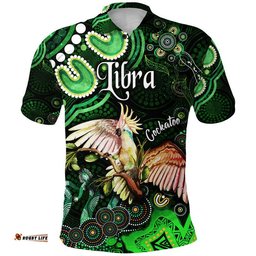 Custom Personalised Australian Astrology Polo Shirt Libra Cockatoo Glider Zodiac Aboriginal Vibes - Green Amazing Aussie