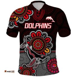 Custom Personalised Dolphins Rugby Polo Shirt Indigenous Circles and Waves Black Amazing Aussie