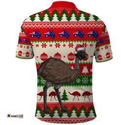 Australia Christmas Polo Shirt Aussie Emu Santa Merry Xmas