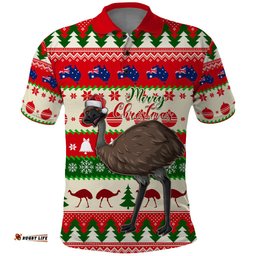 Australia Christmas Polo Shirt Aussie Emu Santa Merry Xmas