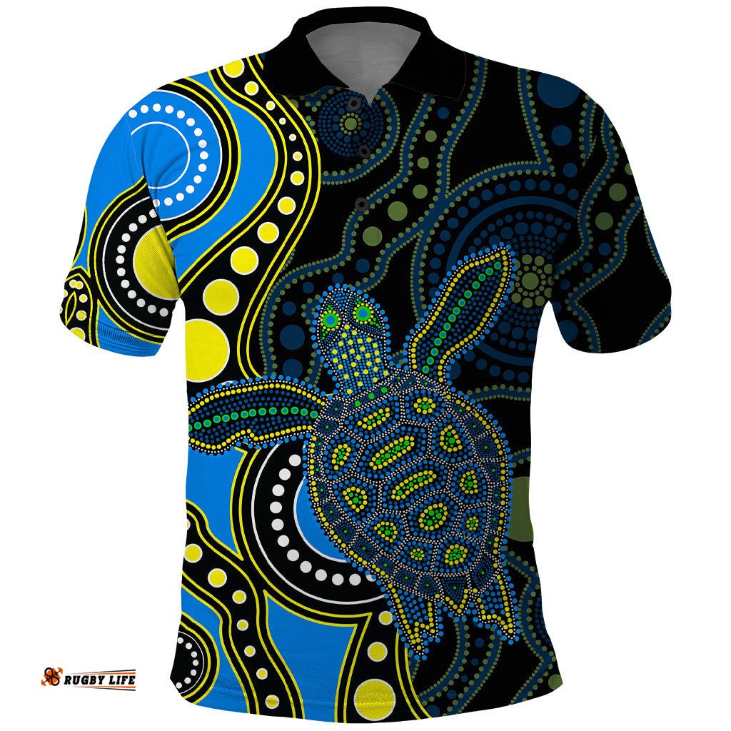 Aboriginal Turtle Polo Shirt Blue Style