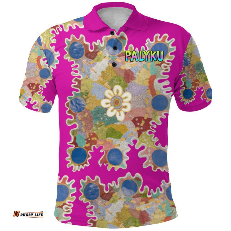 Palyku Aboriginal Polo Shirt Unique Vibes - Pink Amazing Aussie