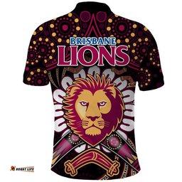 Brisbane Lions Football Polo Shirt Boomerang Indigenous Dots Amazing Aussie
