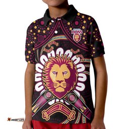 Brisbane Lions Football Polo Shirt Boomerang Indigenous Dots Amazing Aussie