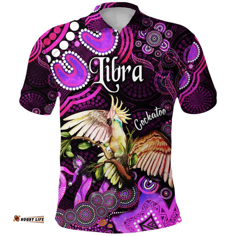 Australian Astrology Polo Shirt Libra Cockatoo Glider Zodiac Aboriginal Vibes - Pink Amazing Aussie