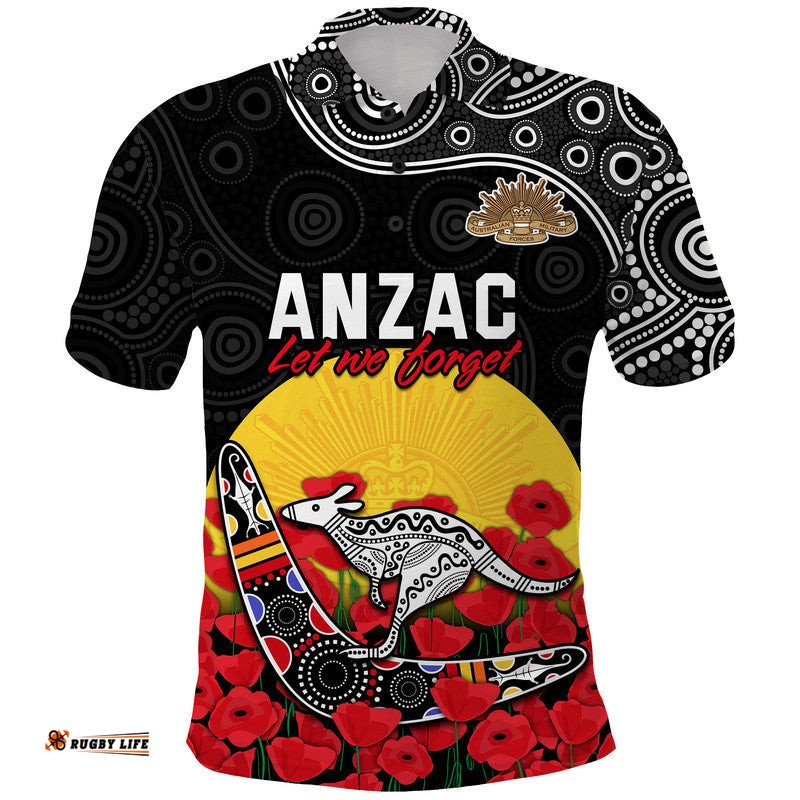 Australia ANZAC Polo Shirt Kangaroo Boomerang with Poppy Amazing Aussie
