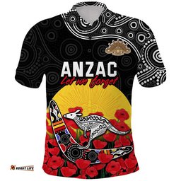 Australia ANZAC Polo Shirt Kangaroo Boomerang with Poppy Amazing Aussie