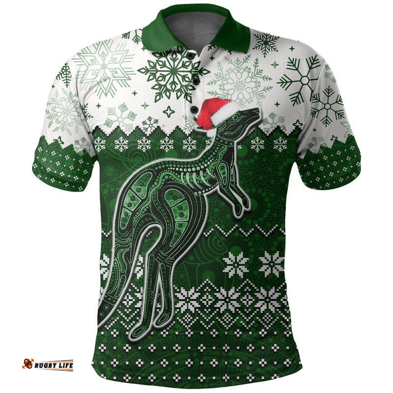 Aboriginal Christmas 2022 Kangaroo Polo Shirt Green Style Amazing Aussie
