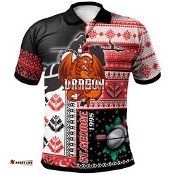 St.George Rugby Polo Shirt - Custom Christmas Snowflakes Dragon Mascot Polo Shirt Amazing Aussie