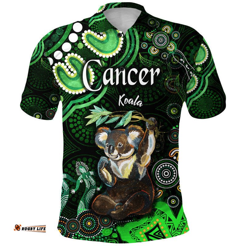 Australian Astrology Polo Shirt Cancer Koala Zodiac Aboriginal Vibes - Green Amazing Aussie
