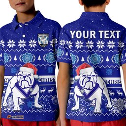 Custom Personalised Bulldogs Rugby Christmas Polo Shirt Berries Merry Xmas Aboriginal Art Amazing Aussie