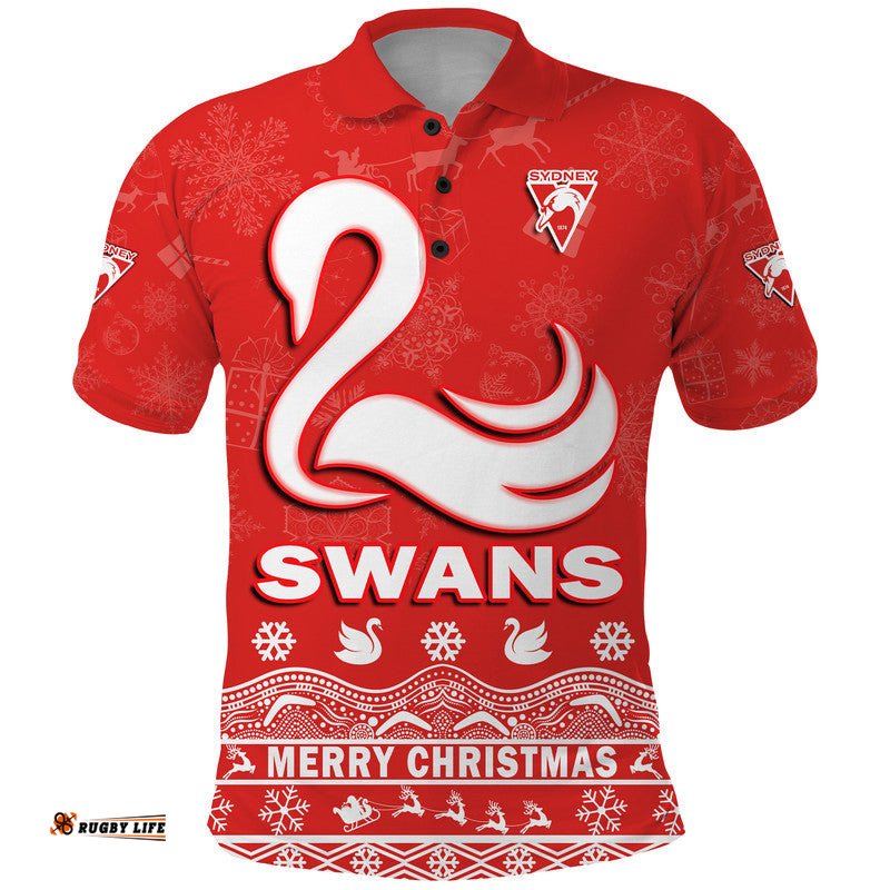 Custom Personalised And Number Sydney Swans Unique Winter Season Polo Shirt Swans Merry Christmas Amazing Aussie
