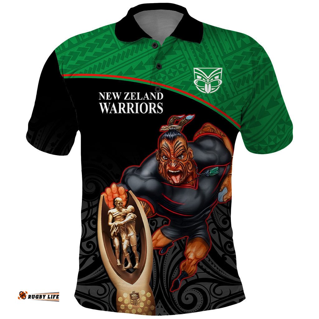 Custom Warriors Rugby Polo Shirt Go Champions Aotearoa Mascot With Polynesian Maori Pattern
