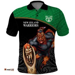 Custom Warriors Rugby Polo Shirt Go Champions Aotearoa Mascot With Polynesian Maori Pattern