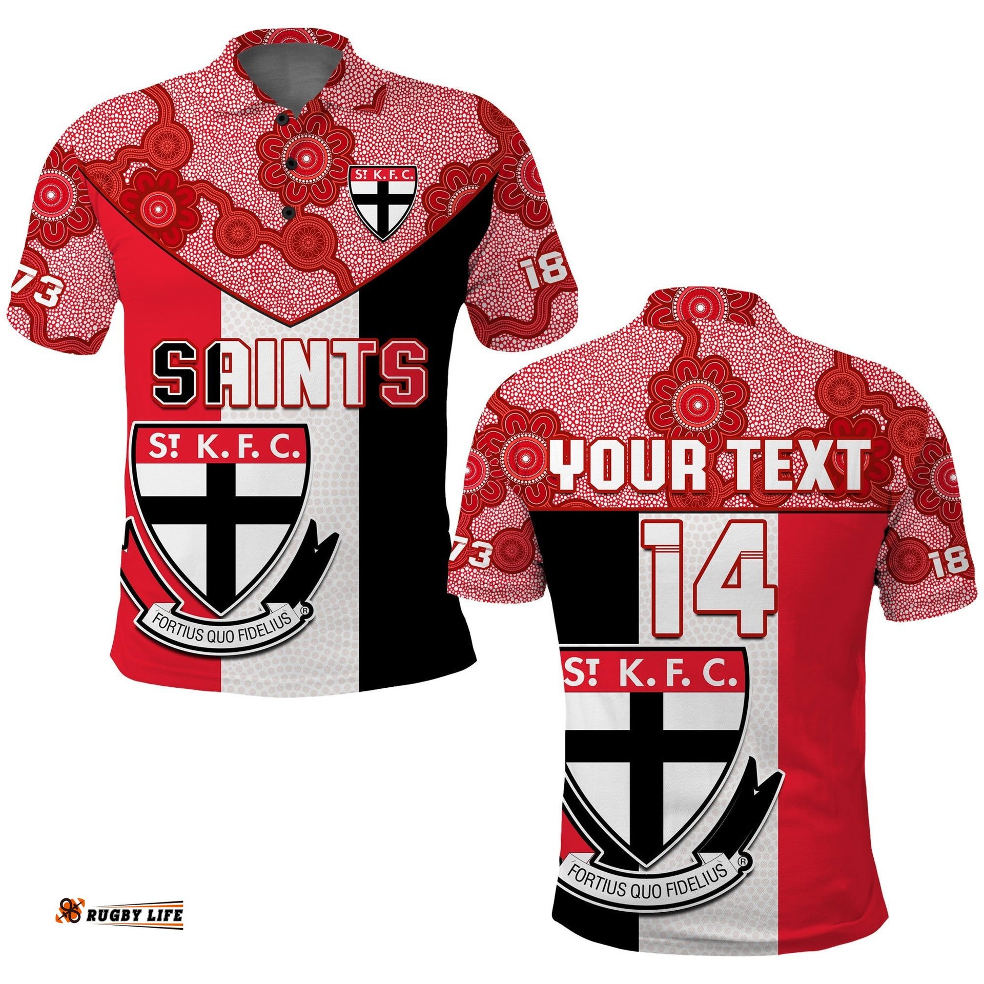 Custom Text And Number Saints Football Polo Shirt St Kilda 1873 Aboriginal Dot Painting Amazing Aussie