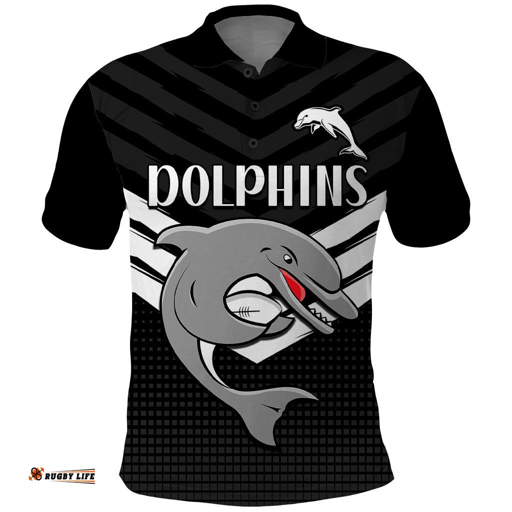 Custom Text And Number Redcliffe Dolphins Rugby Polo Shirt Simple Black Style