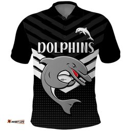 Custom Text And Number Redcliffe Dolphins Rugby Polo Shirt Simple Black Style