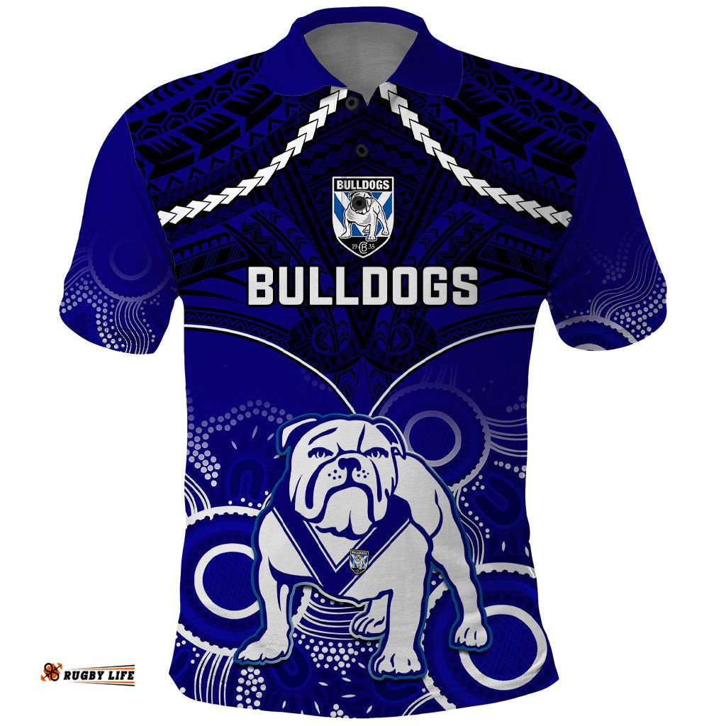 Personalised Bulldogs Rugby Polo Shirt Go Doggies Aboriginal Mix Polynesian Pattern