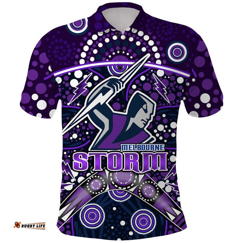 Custom Personalised Storm Rugby Polo Shirt Melbourne Boomerang Indigenous Dots Amazing Aussie