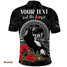 Custom Personalised Magpies Football ANZAC Day Polo Shirt Speical Poppy mix Aboriginal Amazing Aussie