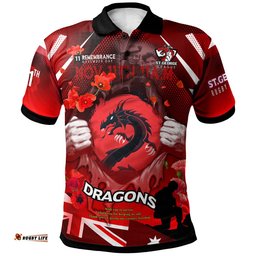 St.George Rugby Polo Shirt - Custom St.George Remembrance Day Lest We Forget Poppies Polo Shirt Amazing Aussie