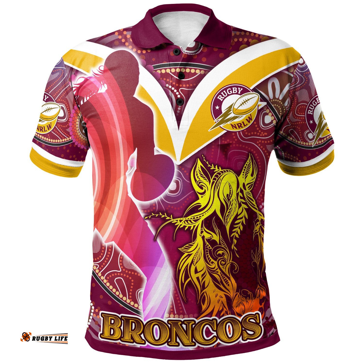 NRLW Broncos Rugby Polo Shirt - Custom Rugby Ball Indigenous Aboriginal Broncos Women Polo Shirt Amazing Aussie