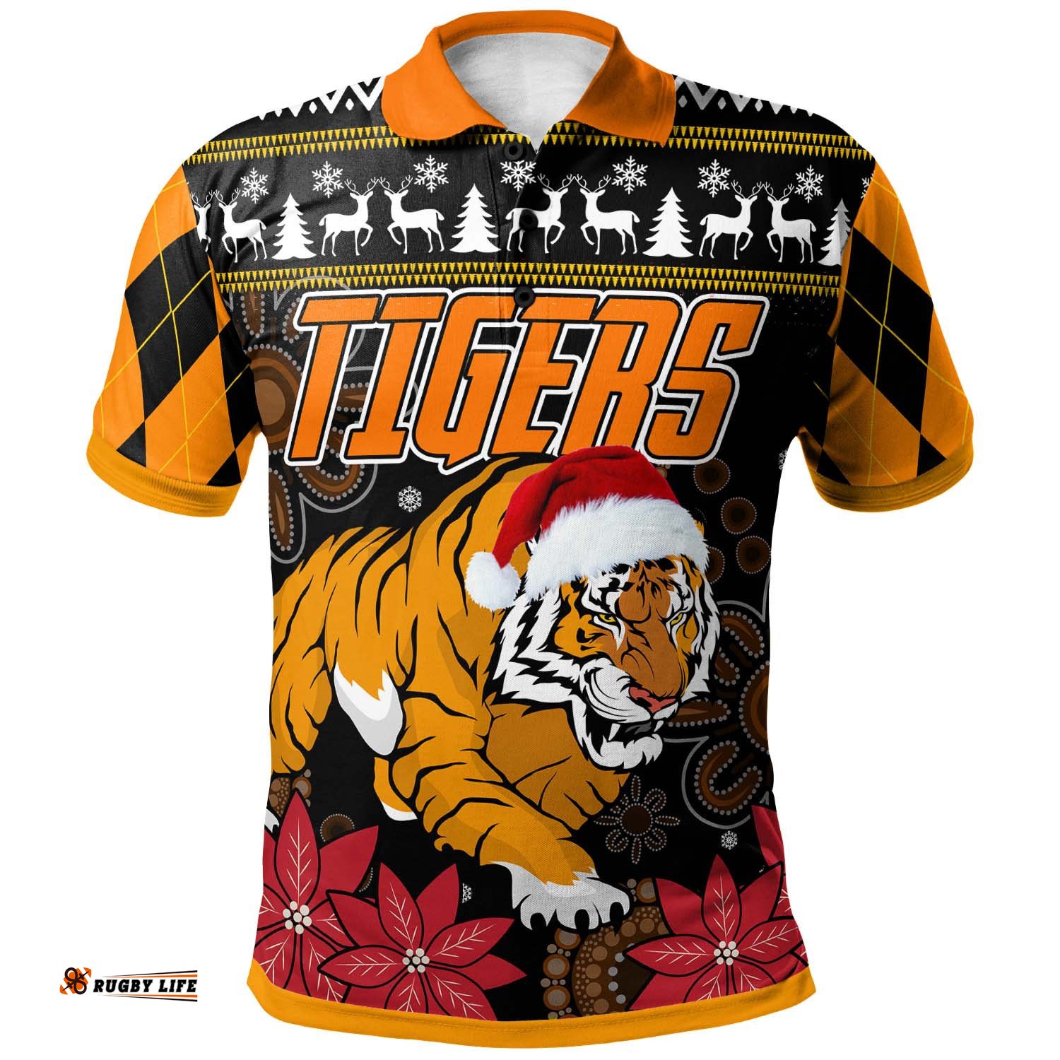 Tigers Rugby Christmas Polo Shirt - Custom Tigers Merry Christmas Aboriginal Polo Shirt Amazing Aussie