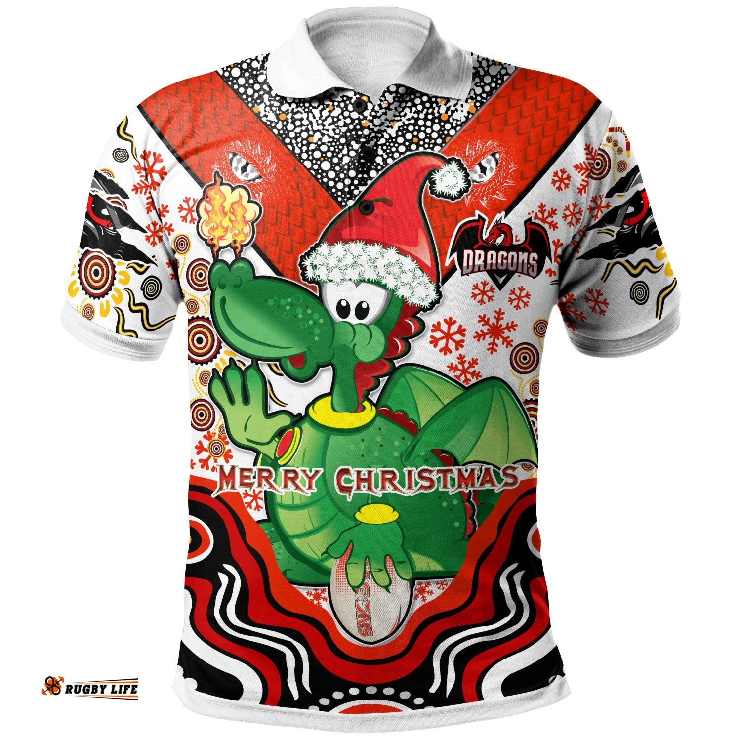 St. George Rugby Christmas Polo Shirt - Custom Christmas Green Dragons Indigenous Polo Shirt Amazing Aussie