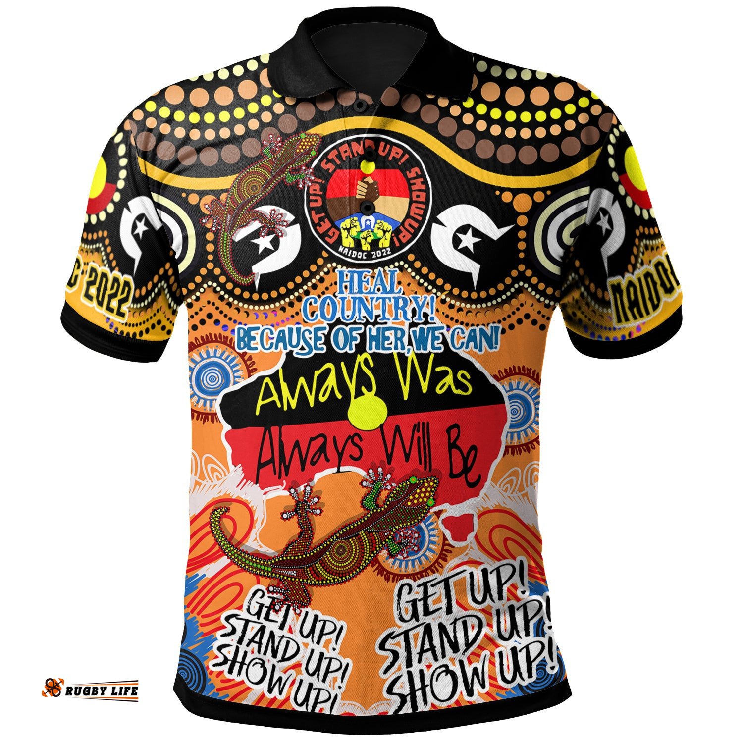 Australia NAIDOC Week 2022 Custom Polo Shirt - NAIDOC Week 2022 Timeline With Dot Art Painting And Aussie Gecko Amazing Aussie