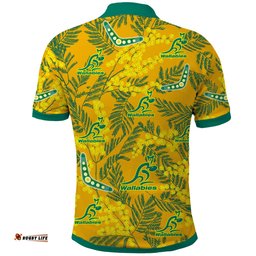 Wallabies Rugby Polo Shirt Golden Wattle Aboriginal Boomerang Style Hawaii Amazing Aussie