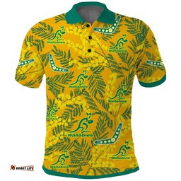Wallabies Rugby Polo Shirt Golden Wattle Aboriginal Boomerang Style Hawaii Amazing Aussie