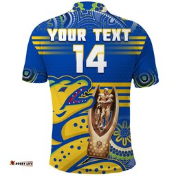 Custom Text And Number Parramatta Rugby Polo Shirt Eels Premiers 2022 Indigenous Artsy Amazing Aussie
