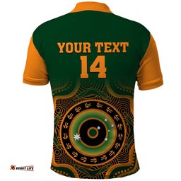Custom Text And Number Wallabies Rugby Polo Shirt Aussie Go Champions Indigenous Green