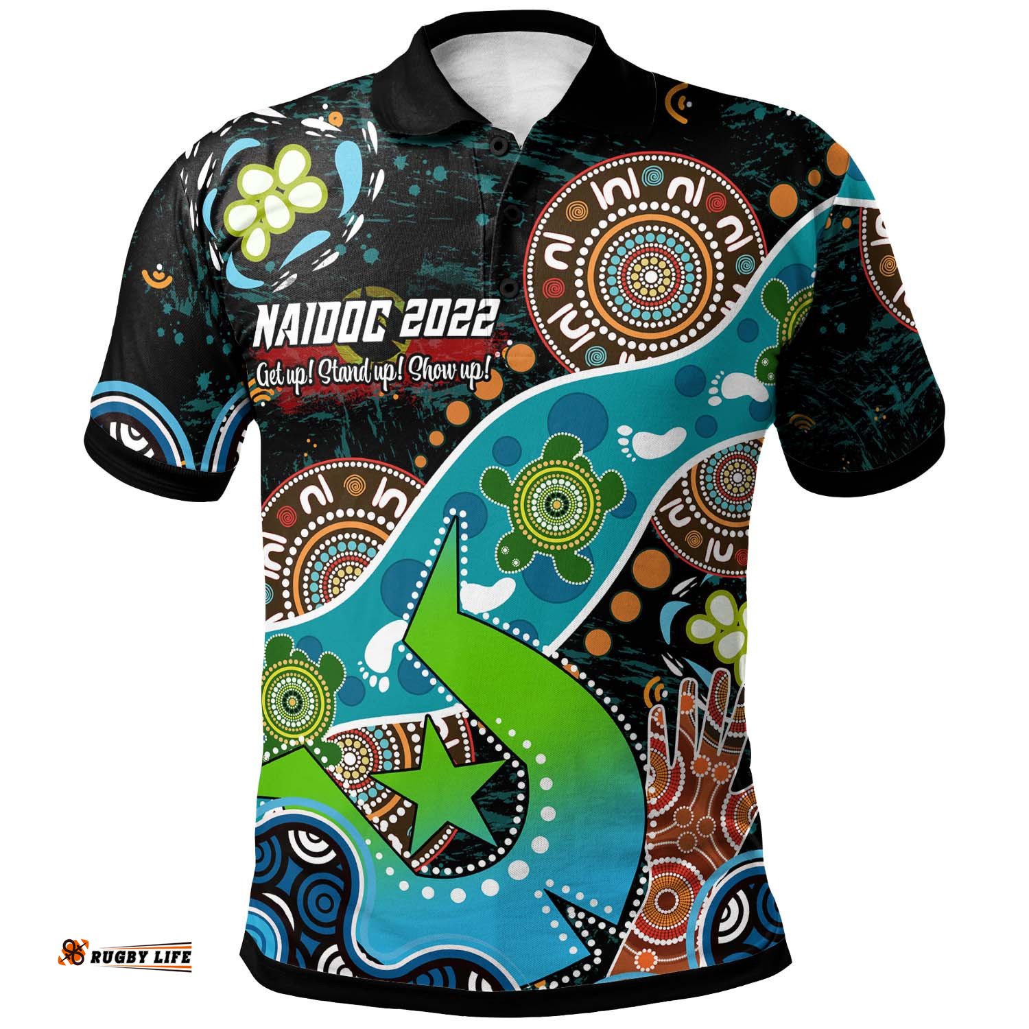 Australia NAIDOC Week 2022 Custom Polo Shirt - Torres Strait Island NAIDOC Week 2022 Quotes Get Up, Stand Up, Show Up Aboriginal Inspired Polo Shirt Amazing Aussie