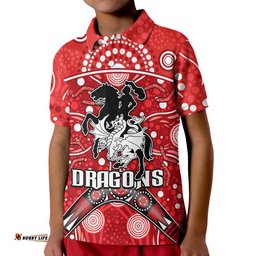 Dragons Rugby Polo Shirt Boomerang Indigenous Dots Amazing Aussie