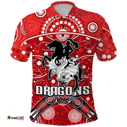Dragons Rugby Polo Shirt Boomerang Indigenous Dots Amazing Aussie