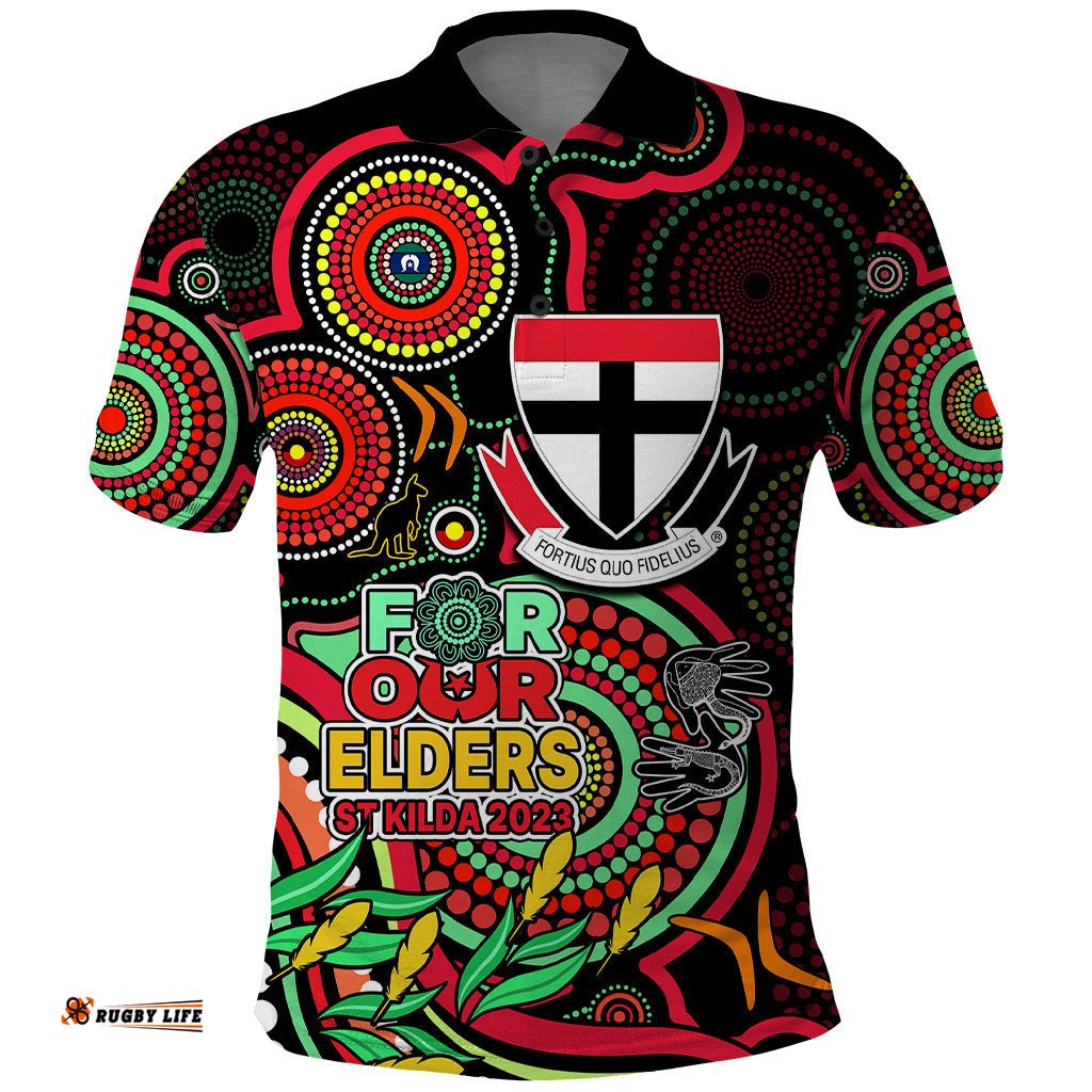 St Kilda Football Aboriginal Art Polo Shirt NAIDOC Indigenous Tribal