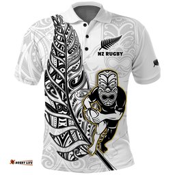 New Zealand Silver Fern Rugby Polo Shirt All Black Maori Version White Amazing Aussie