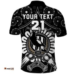 Custom Personalised Magpies Football Polo Shirt Boomerang Indigenous Dots Amazing Aussie