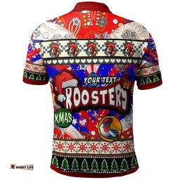 Roosters Rugby Christmas Polo Shirt - Custom Xmas Roosters Christmas Balls, Snowflake With Aboriginal Patterns Polo Shirt Amazing Aussie