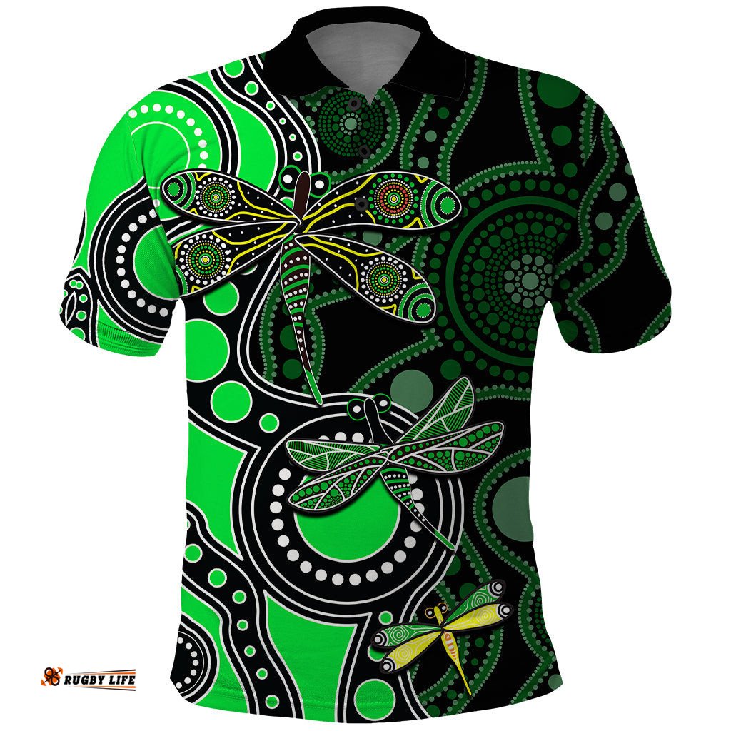 Aboriginal Dragonfly Polo Shirt Green Style