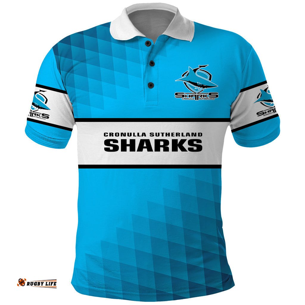 Personalised Sharks Rugby Polo Shirt Go Sharkies Sporty Version