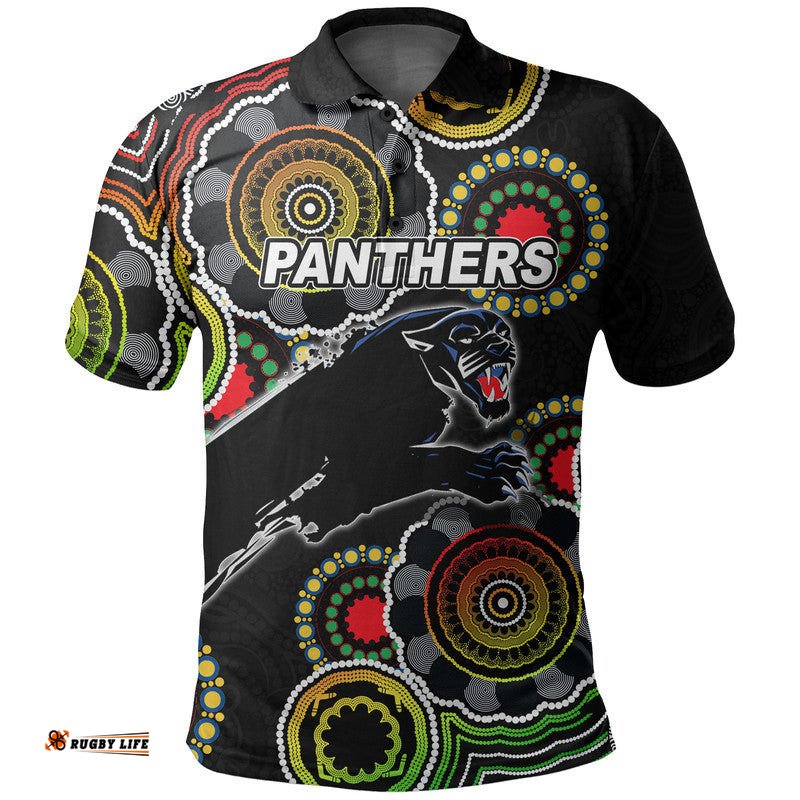 Custom Personalised Panthers Rugby Aboriginal Vibe Polo Shirt - Black Amazing Aussie